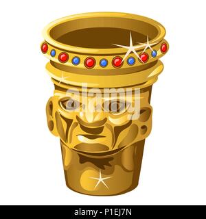 Etniche vaso d'oro con volto umano isolato su uno sfondo bianco. Illustrazione Vettoriale. Illustrazione Vettoriale