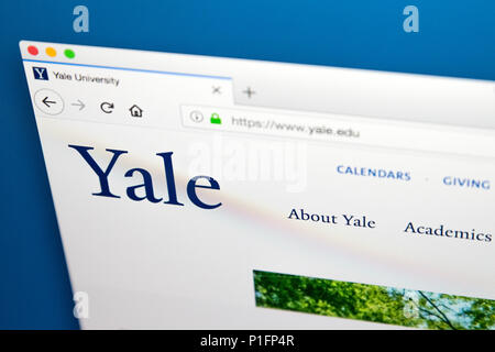 LONDON, Regno Unito - 17 Maggio 2018: la homepage del sito ufficiale di Yale University - un American private Ivy League research university di New Haven Foto Stock