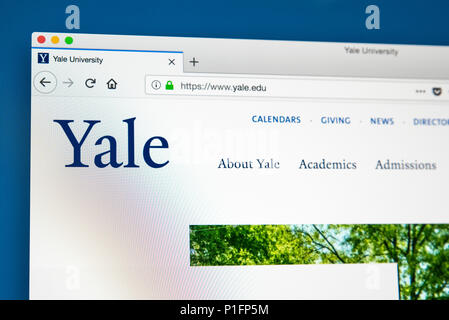 LONDON, Regno Unito - 17 Maggio 2018: la homepage del sito ufficiale di Yale University - un American private Ivy League research university di New Haven Foto Stock