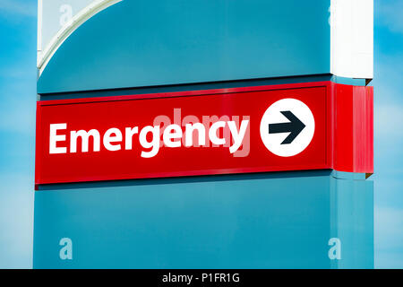 Close-up shot orizzontale di una sala di emergenza segno. Foto Stock