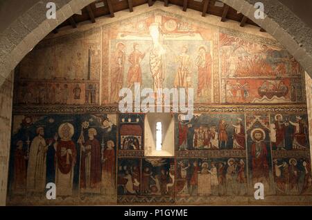 Spagna - Aragona - Hoya de Huesca (distretto) - HUESCA. A Bierge; Ermita de San Fructuoso; pinturas murales (góticas del siglo XIII); escenas de la vida del santo. Foto Stock