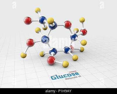 Molecola di glucosio di formula molecolare C6H12O6. 3d illustrazione Foto Stock