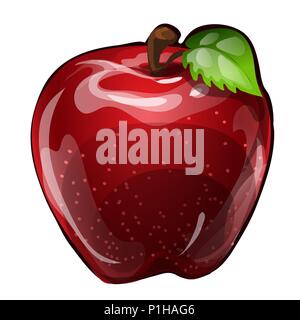 Succosa mela rossa isolato su uno sfondo bianco. Elemento di una dieta sana. Vettore di close-up cartoon illustrazione. Illustrazione Vettoriale