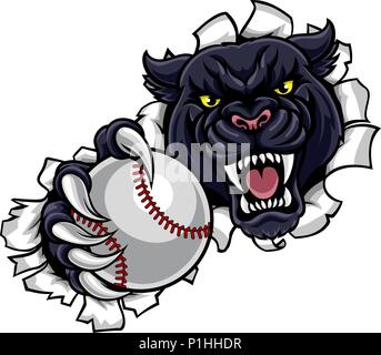 Black Panther Baseball mascotte sfondo di rottura Illustrazione Vettoriale