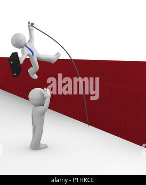 3d uomo saltando l'ostacolo, concettuale il successo o la sfida immagine, rendering 3D Foto Stock