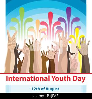 Giornata internazionale della gioventù,12 Agosto, mano Bozzetto illustrazione vettoriale. Illustrazione Vettoriale