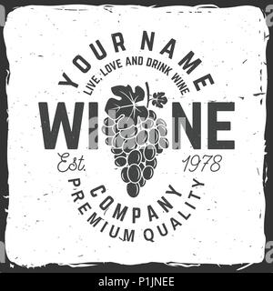 Vino badge aziendale, segno o etichetta. Illustrazione Vettoriale. Vintage design per società di cantina, bar, pub, negozio, branding e ristorante business. Coaster per bicchieri da vino Illustrazione Vettoriale