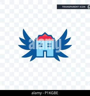 Casa con ali icona vettore isolato su sfondo trasparente, casa con le ali al concetto di logo Illustrazione Vettoriale