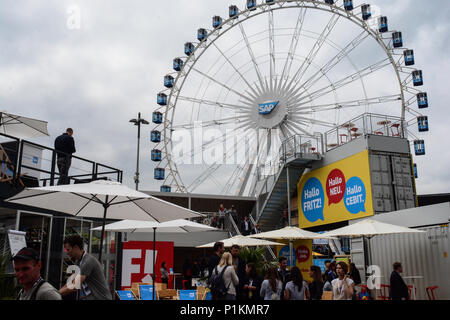 Hannover, Germania. 12 Giugno, 2018. È considerato un barometro delle tendenze attuali e una misura dello stato dell'arte nella tecnologia dell informazione. Credito: PACIFIC PRESS/Alamy Live News Foto Stock