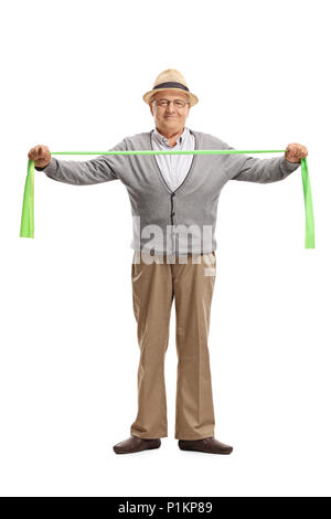 A piena lunghezza Ritratto di un uomo anziano con un nastro di gomma isolati su sfondo bianco Foto Stock