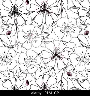 Lato fiore drawen paterrn in bianco e nero Illustrazione Vettoriale