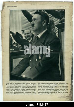 Amburgo, Germania - 1939: Riproduzione della rivista pagina mostra Adolf Hitler foto dalla Germania nazista. Foto Stock