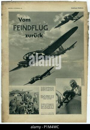 Amburgo, Germania - 1939: Riproduzione della rivista pagina mostra le foto dalla Germania nazista. I piloti e gli aerei della Luftwaffe. Foto Stock