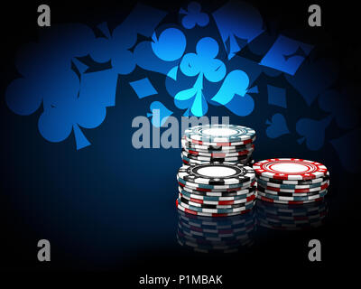 Casino chip stack. 3d immagine su sfondo blu Foto Stock