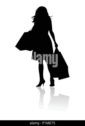 Silhouette girl carrello Illustrazione Vettoriale