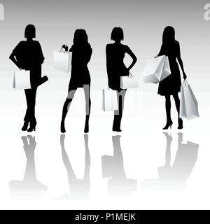 Silhouette ragazze shopping Illustrazione Vettoriale