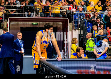 Mosca Mosca, Russia. Decimo Giugno, 2018. Anthony Gill di Mosca Khimki in azione contro il CSKA Mosca durante il VTB finale di quattro finali. Il CSKA Mosca ha vinto 95-84 contro la mosca Khimki. Credito: Nicholas Muller/SOPA Immagini/ZUMA filo/Alamy Live News Foto Stock