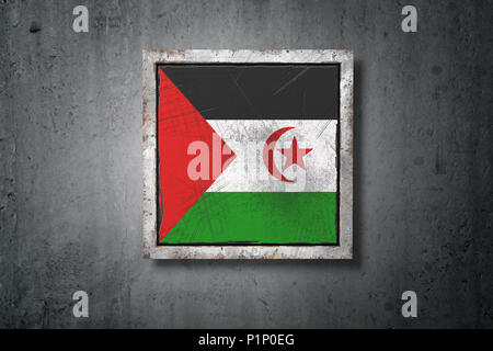 3D rendering di un vecchio Araba Saharawi Repubblica Democratica flag in un muro di cemento Foto Stock