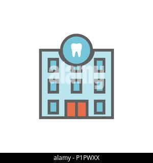 Dentista icona localizzazione w immagini dentali, edificio dentale con windows Illustrazione Vettoriale