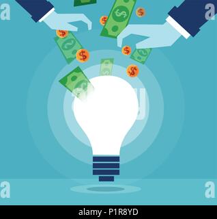 Concettuale illustrazione vettoriale di uomini di affari di investire denaro in brillante idea. Illustrazione Vettoriale