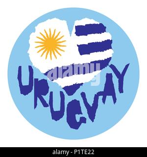 Amore Uruguay, America. Vintage bandiera nazionale in silhouette di cuore carta strappata stile di tessitura Independence Day background buona idea per retrò divieto di badge Illustrazione Vettoriale