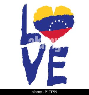 Amore in Venezuela, in America. Vintage bandiera nazionale in silhouette di cuore carta strappata stile di tessitura Independence Day background buona idea per badge retrò b Illustrazione Vettoriale