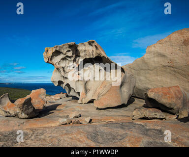 Le Remarkable Rocks di Kangaroo Island - massi erose dal vento e dalla pioggia in forme fantastiche Foto Stock