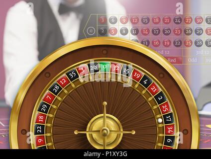 La ruota della roulette e il croupier Foto Stock