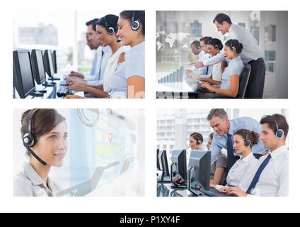 Collage di Customer Service Help team in call center Foto Stock