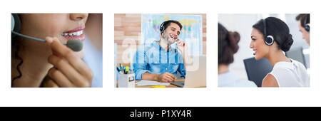 Collage di Customer Service Help team in call center Foto Stock
