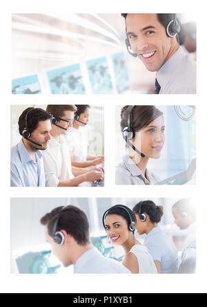 Collage di Customer Service Help team in call center Foto Stock