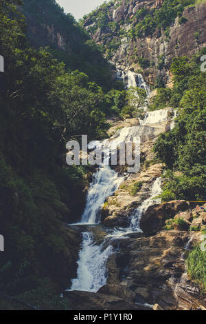 Bella cascata nelle foreste dello Sri lanka. Ramboda cascata. Foto Stock