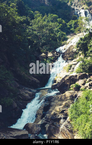 Bella cascata nelle foreste dello Sri lanka. Ramboda cascata. Foto Stock