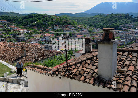 Berat, Albania, vista sull'Daecher della città Foto Stock