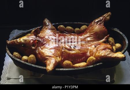 " Casa Botín' (Cuchilleros street), il più antico restaurante in tutto il mondo; Arrosto di allattamento. Foto Stock