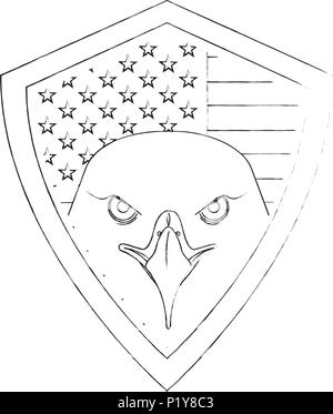 American Eagle bandiera degli Stati Uniti emblema scudo illustrazione vettoriale schizzo Illustrazione Vettoriale