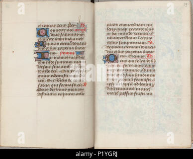 . Trivulzio Libro d Ore - KW SMC 1 - folio 038v (sinistra) e 039 r (destro) . Lato sinistro folio 038v; destra folio 039 r dal Trivulzio Libro d Ore - KW SMC 1 . circa 1470. Scribe: Nicolas Spierinc 309 Trivulzio Libro d Ore - KW SMC 1 - folio 038v (sinistra) e 039 r (destra) Foto Stock