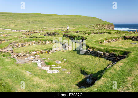 Antica e Pictish Norse insediamenti sulla Brough di Birsay Isola, Birsay, Continentale, Orkney Islands, Isole del Nord, Scozia, Regno Unito Foto Stock