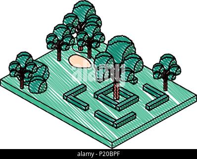 Piante di alberi nel parco di scena vettore isometrica illustration design Illustrazione Vettoriale