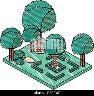 Piante di alberi nel parco di scena vettore isometrica illustration design Illustrazione Vettoriale
