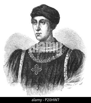 Un ritratto di Enrico VI (1421-1471), re d'Inghilterra dal 1422 al 1461 e di nuovo dal 1470 al 1471, e contestato il Re di Francia dal 1422 al 1453. L'unico figlio di Enrico V è riuscito al trono inglese all'età di nove mesi dopo la morte di suo padre e riuscito al trono francese sulla morte del suo nonno materno Carlo VI poco dopo. Sebbene il suo regno fu segnato dalle cento anni di guerra, la sua reale risultato duraturo è stata la sua promozione dell educazione: fondò Eton College e King's College di Cambridge e All Souls College di Oxford. Foto Stock