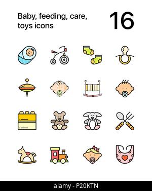 Baby colorati, alimentazione, cura, giocattoli le icone per il web e i dispositivi mobili pack 2 Illustrazione Vettoriale