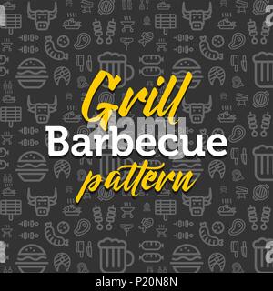 Modello di barbecue illustrazione con contorno di vettore semplice piatto icone sullo sfondo di texture Illustrazione Vettoriale
