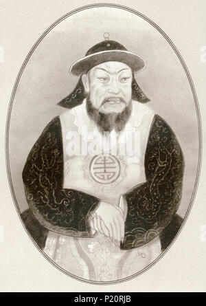 Kublai Khan. Quinto Khagan (Gran Khan) dell'Impero Mongolo da 1260 a 1294, fondatore della dinastia Yuan in Cina come una conquista dinastia nel 1271 e righello come il primo imperatore Yuan fino alla sua morte nel 1294. Illustrazione da Gordon Ross, artista americano e illustrator (1873-1946), dal vivere le biografie di famosi sovrani. Foto Stock