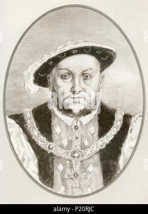 Henry VIII,1491 - 1547. Re d'Inghilterra. Illustrazione da Gordon Ross, artista americano e illustrator (1873-1946), dal vivere le biografie di famosi sovrani. Foto Stock