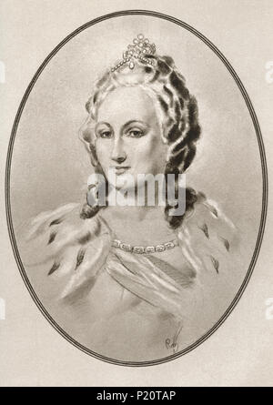 Catherine II, 1729 - 1796, aka Caterina la Grande. Imperatrice di Russia. Illustrazione da Gordon Ross, artista americano e illustrator (1873-1946), dal vivere le biografie di famosi sovrani.
