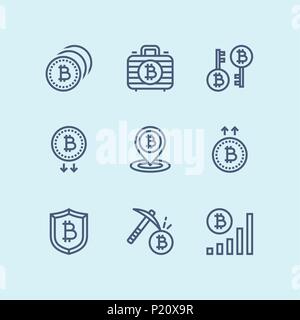 Delineare Cryptocurrency, blockchain, bitcoin mining, denaro digitale vettoriale icone semplici per il web e i dispositivi mobili pack 3 Illustrazione Vettoriale