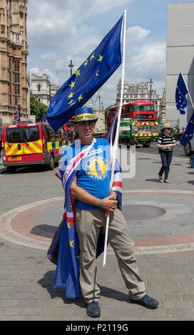 Londra, Regno Unito. Xiii Jun, 2018. Anti Brexit attivisti al di fuori della House of Commons Credito: Andy Morton/Alamy Live News Foto Stock