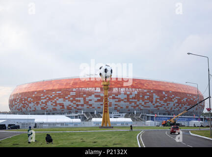 Saransk. Xiii Giugno, 2018. Foto scattata a giugno 13, 2018 mostra la Mordovia Arena, che ospiterà il gruppo di quattro partite di fase durante il 2018 FIFA World Cup, in Saransk, Russia. Credito: Egli Canling/Xinhua/Alamy Live News Foto Stock