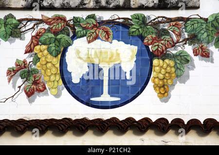 Spagna - Catalogna - Alt Penedés (distretto) - Barcellona. Sant Sadurní d'Anoia; Cavas Freixenet; portada modernista con motivos relacionados con uvas / vides. Foto Stock